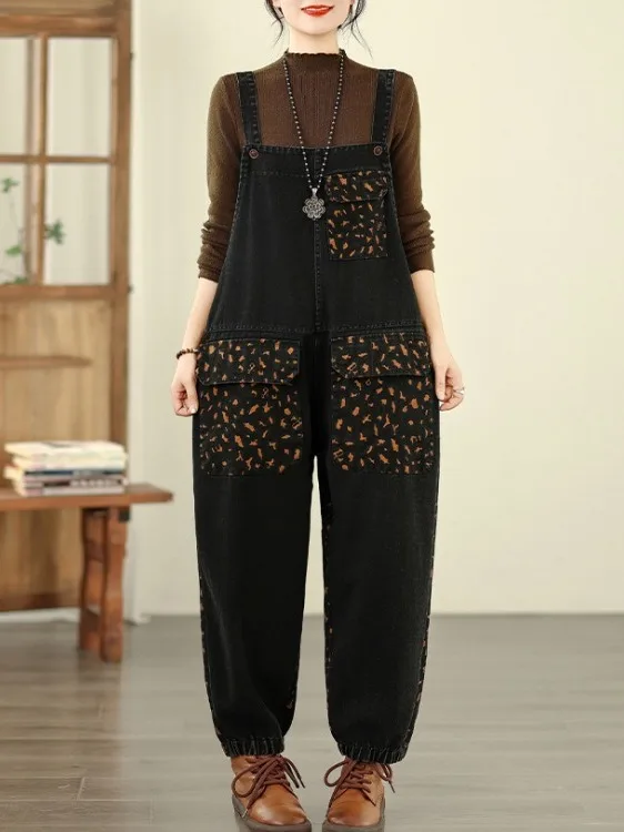 سروال أوفرول نسائي كاجوال بجيوب كبيرة ومزيج من الدنيم والقطن والبوليستر، مقاس كبير، يساعد على تنحيف الجسم ومكافحة الشيخوخة #1