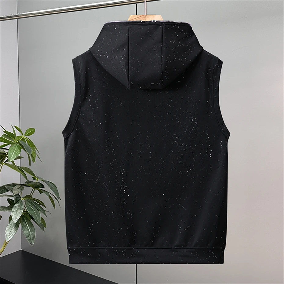 12XL Plus Size Hooded Vests Men Fashion Casual Reflective Spot Design Vests Sleeveless Jacket Male Big Size 12XL