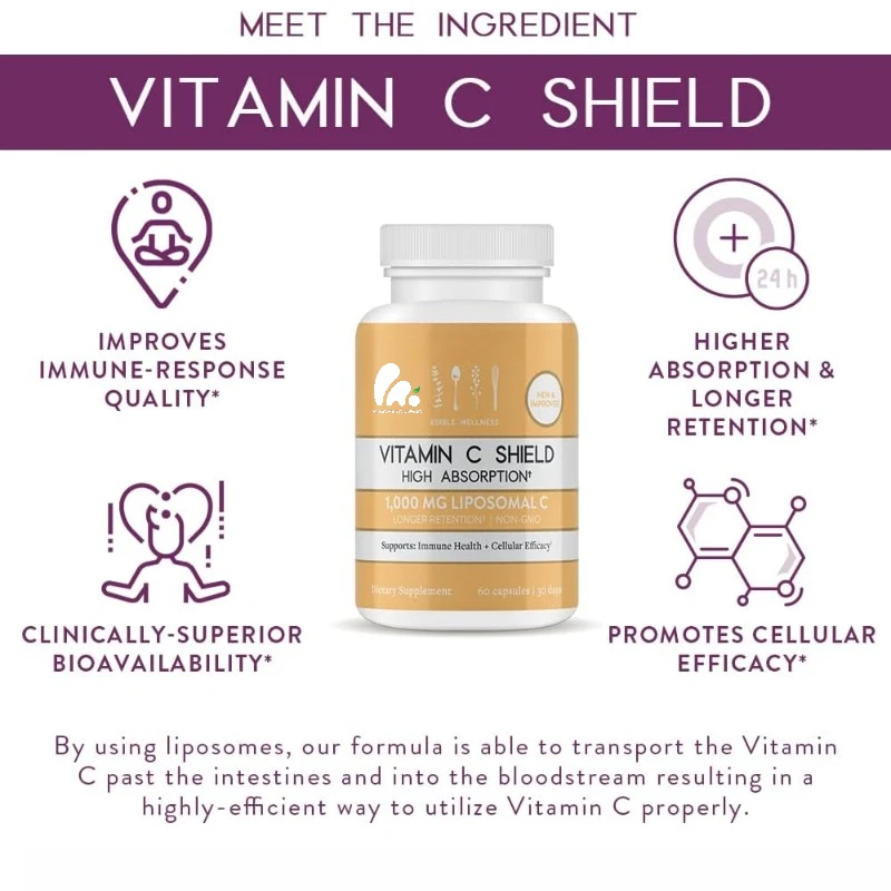 Liposomal Vitamin C, 1000mg, high absorption, non GMO, supports immune health and cellular efficacy, 60 vegetable capsules