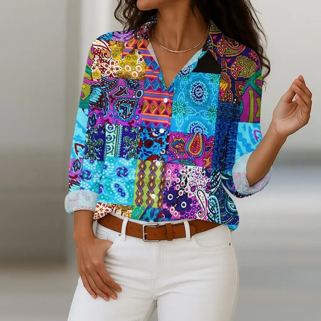 Women's 3D Printed Vintage Paisley Print Polyester Long Sleeve Shirt Spring and Autumn Fashion Casual Daily Wear Lapel 3D Shirt