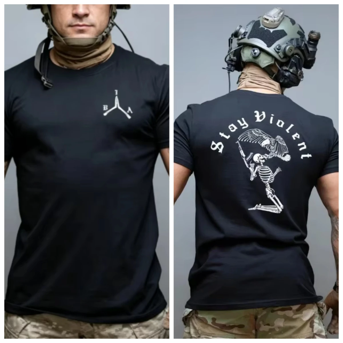 2026 New Tactical Family Matching Unisex Oversized T Shirt Front Minimal Logo Back Winged Skeleton Graphic Streetwear Tee