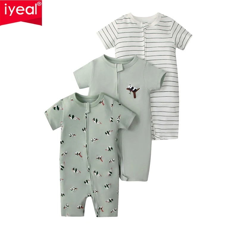 IYEAL 2026 Summer 100% Cotton  Rompers Baby Boys Girls Pajamas 3Pcs/Lot Newborn Bebe Clothing Infant Jumpsuit