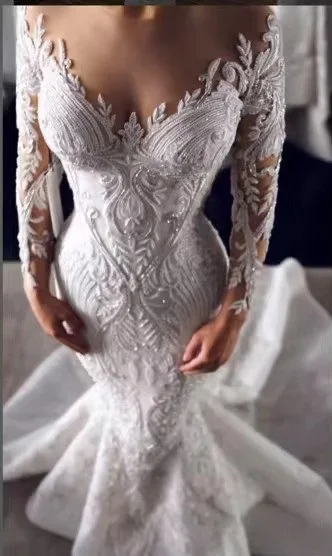 Lace Mermaid Wedding Dresses with Long Sleeves Bridal Gown Vestido de novie