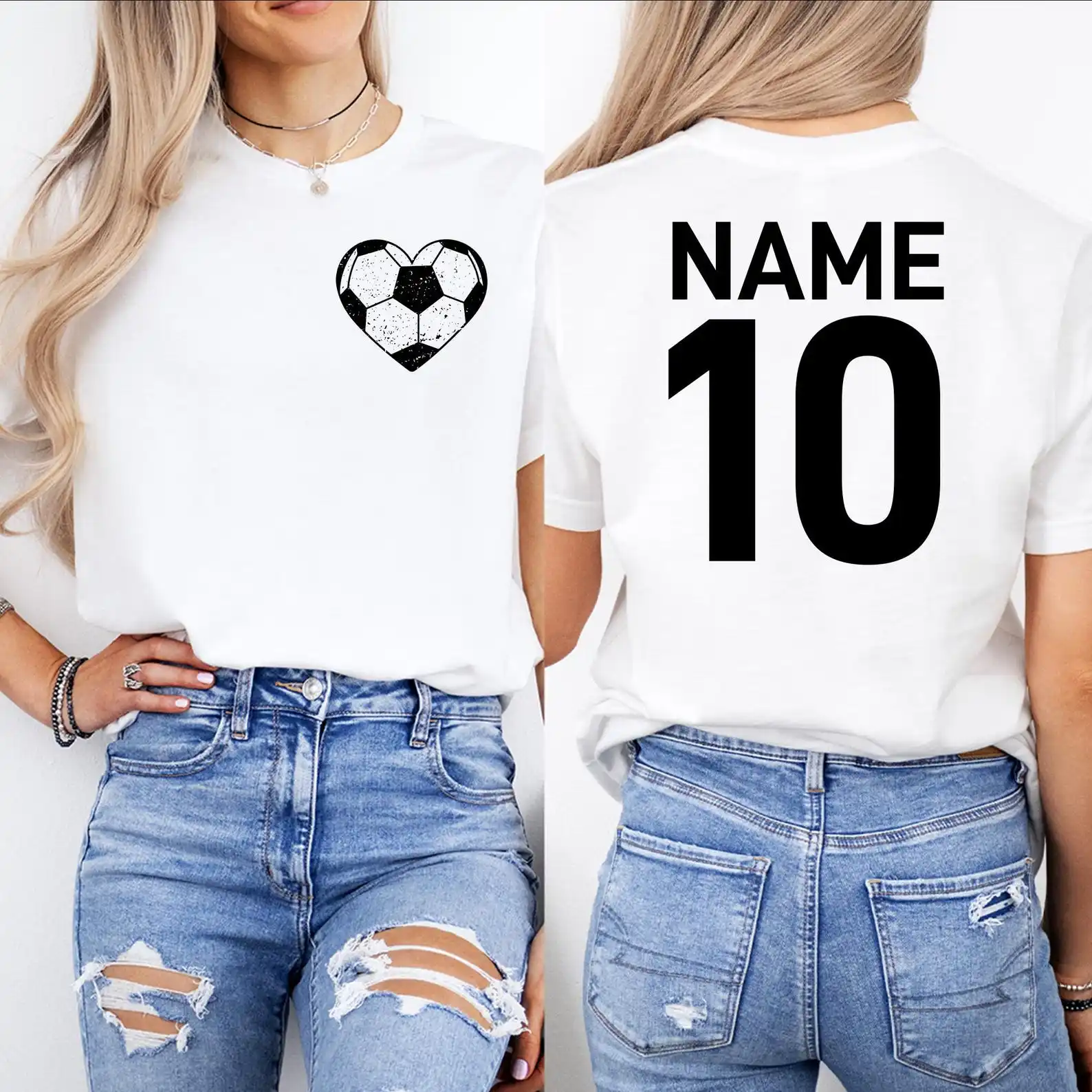 

Personalized Heart Soccer Name Number T-Shirt Unisex Women Custom Soccer Fan Tee Design Your Team Group Name Number Uniforms