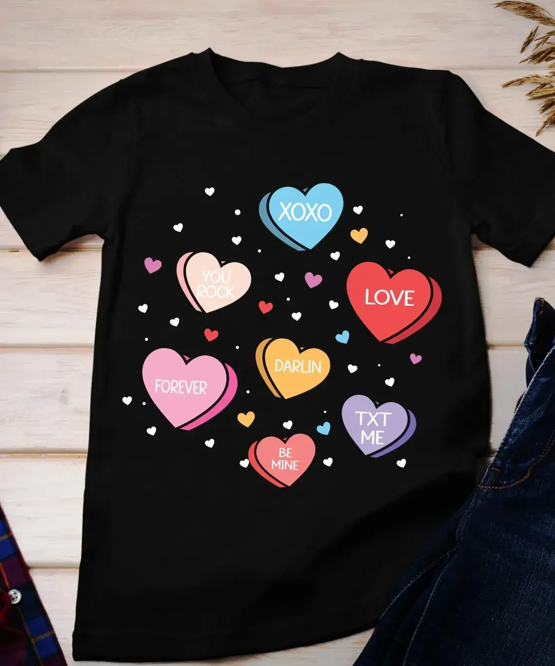 Camiseta Candy HearT Jersey Shadow Daddy Corazones de Conversación Día de San Valentín
