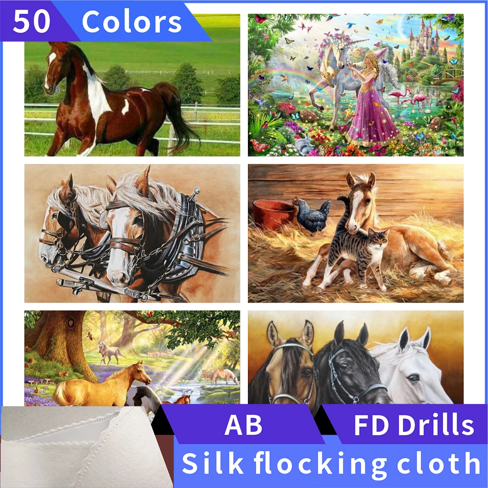 

50 Colors 5D Diamond Painting War Horse Silk Cloth Square Diamond Embroidery Rhinestone Diamond Mosaic Painting Cross Stitch