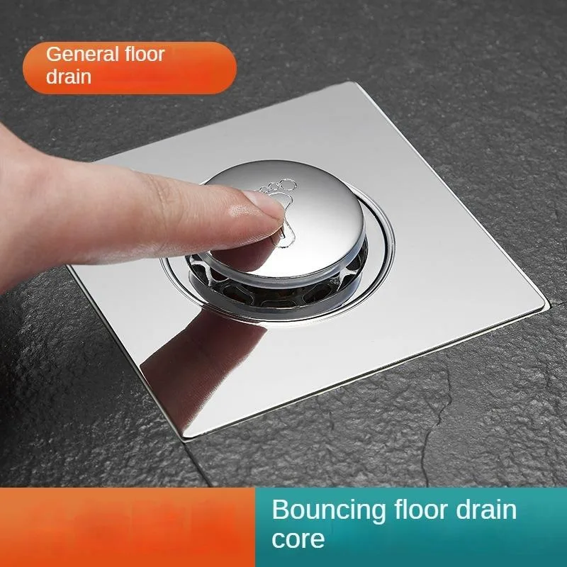 Brass Foot-Controlled Square Floor Drain Bathroom Anti-Odor and Insect-Proof Floor Filter Pop-Up Quick Drainage Sewer Universal