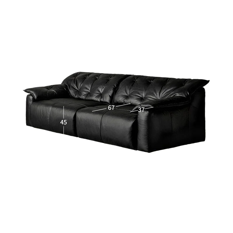 LH black leather simple living room Italian three-person straight row oil wax leather sofa