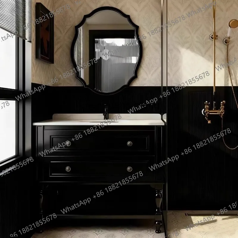 

French Oak Bathroom Vanity, Ceramic Integrated, American Solid Wood Antique Style Bathroom Cabinet, Toilet Washbasin Cabinet