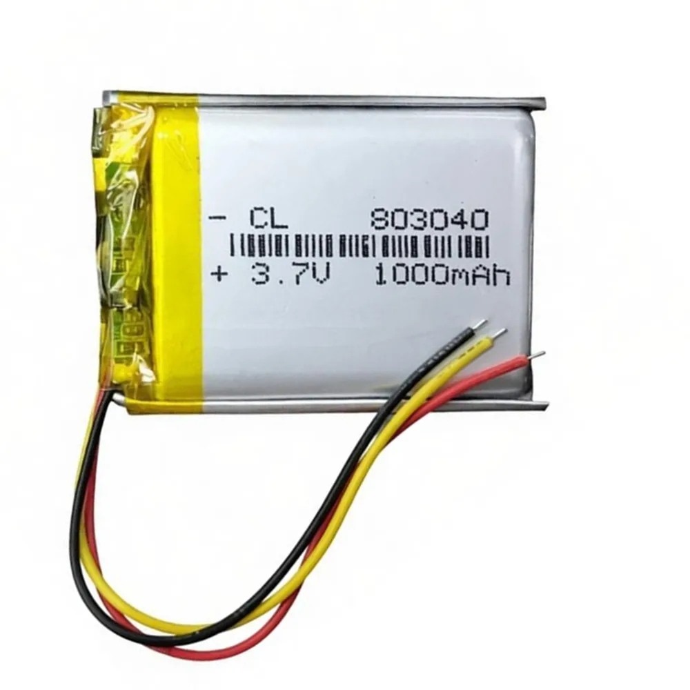 803040 1000mAh 3.7V 3 Wires Lithium Polymer Battery for MP3 DVD GPS VR DVR Player Navigator Bluetooth Headset Speaker Power Bank