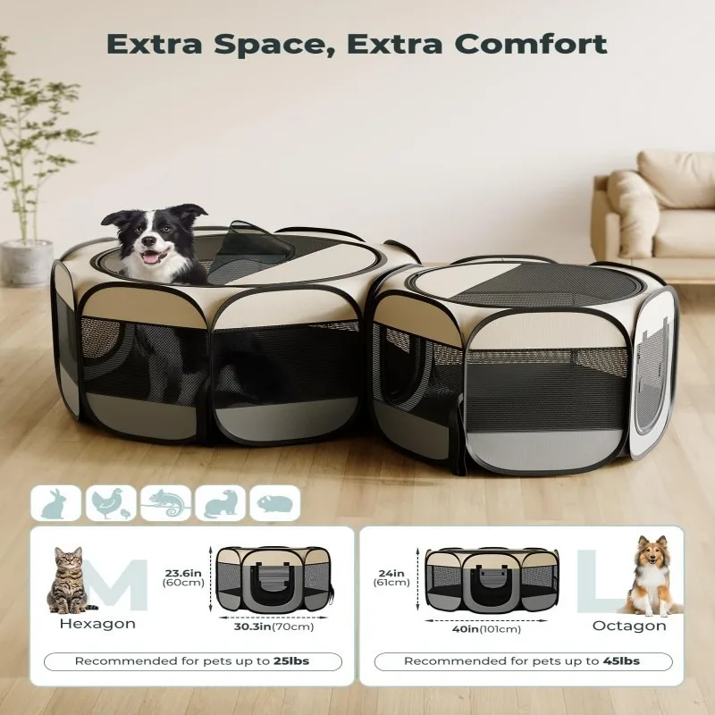 Household Outdoor Pet Octagonal Playpen Tent, New Quick Open Design, Detachable Stackable Cat Dog Cage Supplies