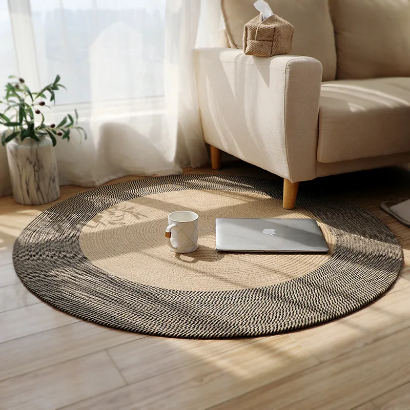 

Boho Handmade Woven Cotton Round Area Rug 3 Ft Circle Rugs Non Slip Doormat Floor Carpet for Bedroom Living Room Entryway