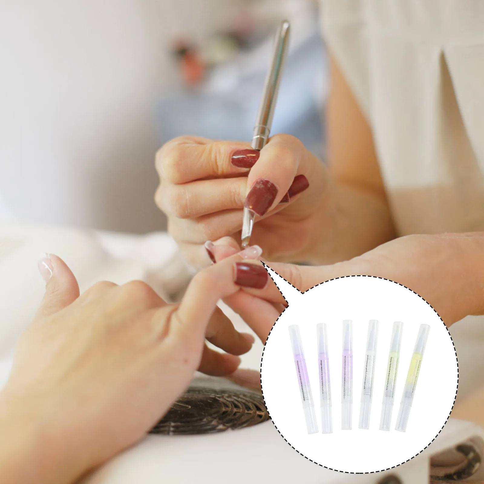 ปากกาบำรุงเล็บ 6 ชิ้น ขนาดพกพา บำรุงความชุ่มชื้น สำหรับเล็บเจล อะคริลิค ใช้ในร้านทำเล็บ ดูแลเล็บ ฟื้นฟูสภาพเล็บ