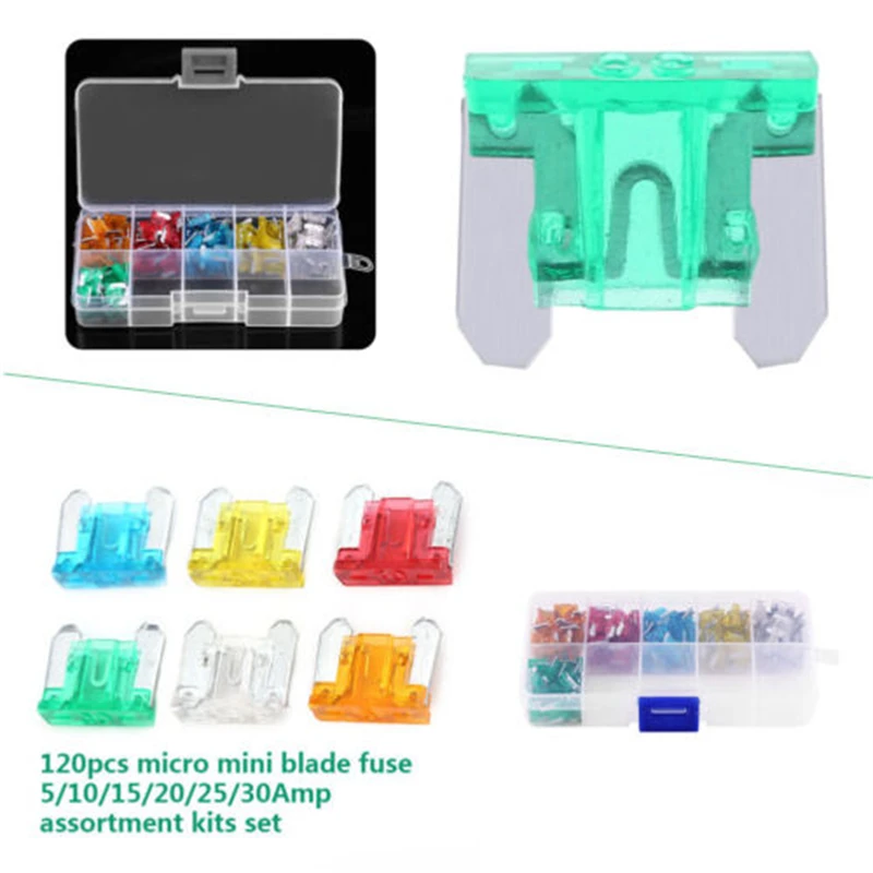 120pcs 5-30A Auto Car Truck Micro Mini Blade Fuse for Box Block Fuse Replacement Fuses