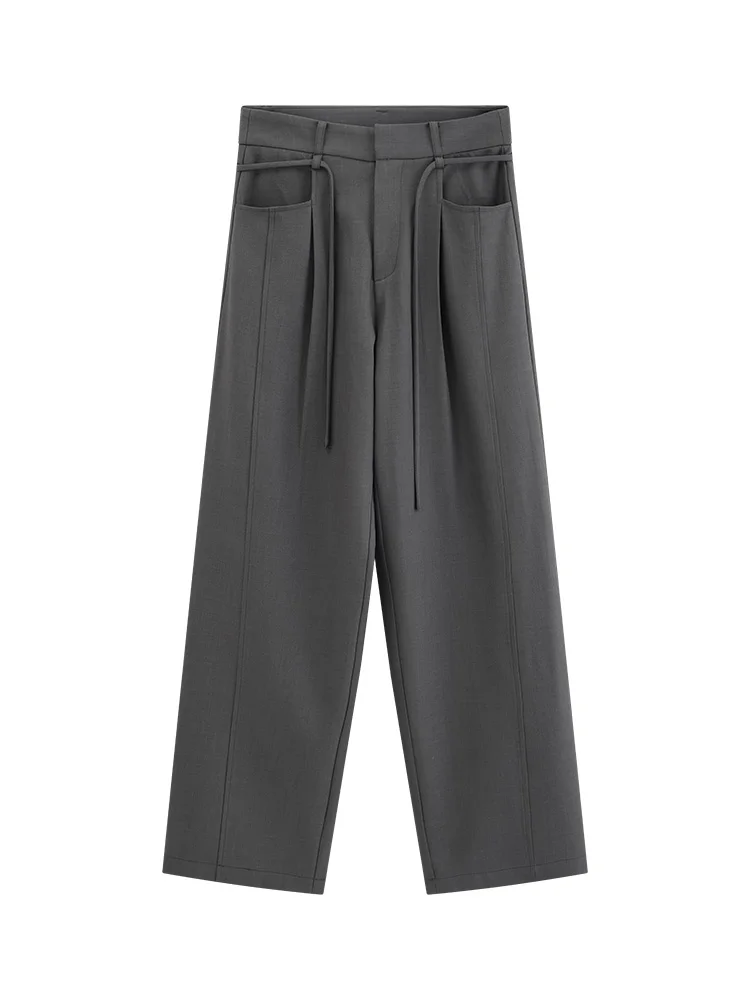 Elegant High Waist Wide Leg Pants Tie Waist Pleated Trousers Loose Straight Leg Long Pants for Women Casual Chic Slimming Outfit