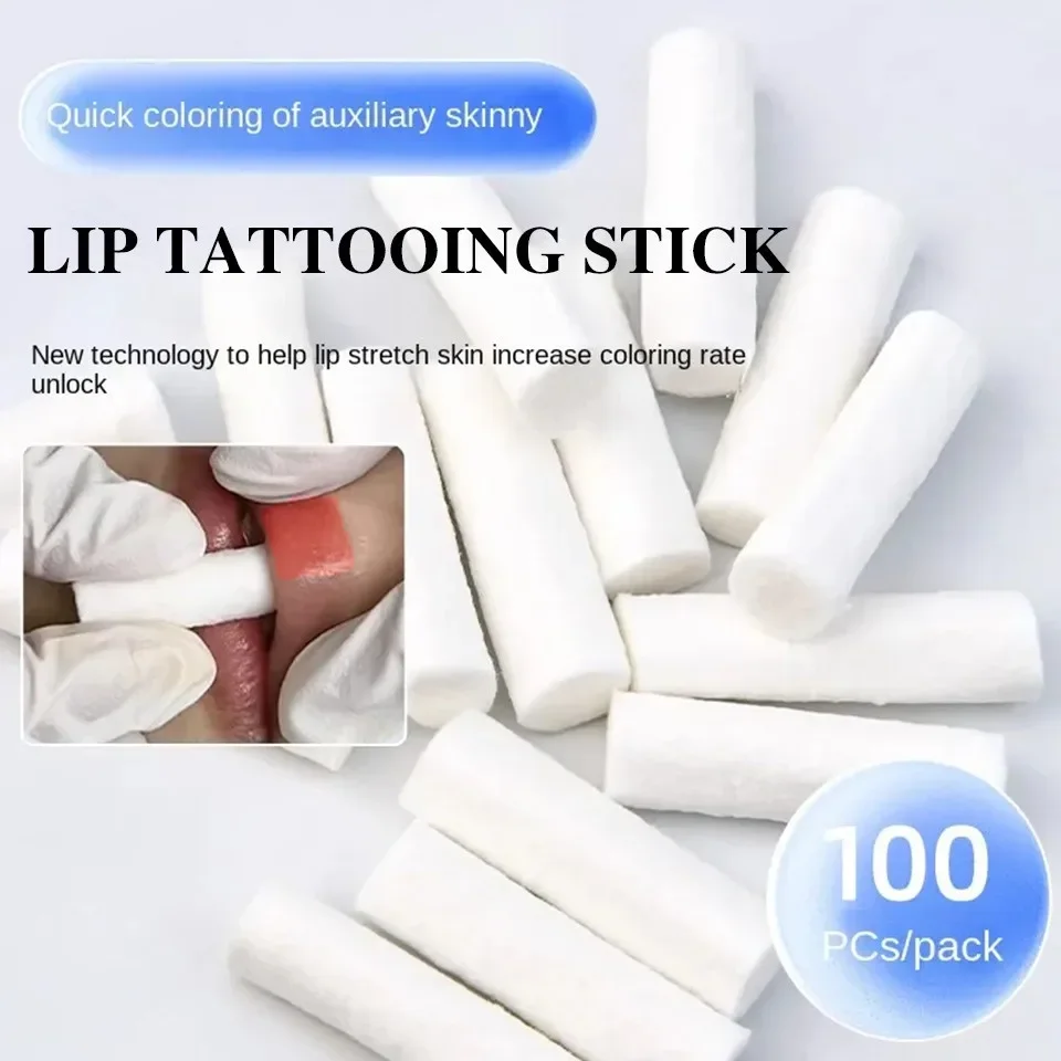 100PCS/box Disposable Lip Tattoo Skin Stretching Cotton Stick With Box Semi-Permanent Makeup Lip Embroidery Blush Recovery Tools