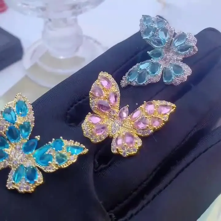 

Micro Inlaid Butterfly Wings Zircon Earrings Light Luxury Heavy Industry High-end Feeling Earrings Temperament Trendy Earrings