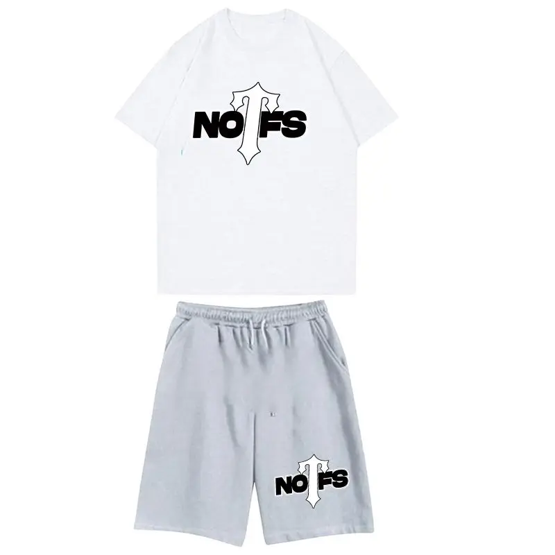 

Men's Hot Summer Trendy Brand NOFS Letter Printing Set American Y2K Men Short-sleeved T-shirt Set Casual Sports Five-point Pants