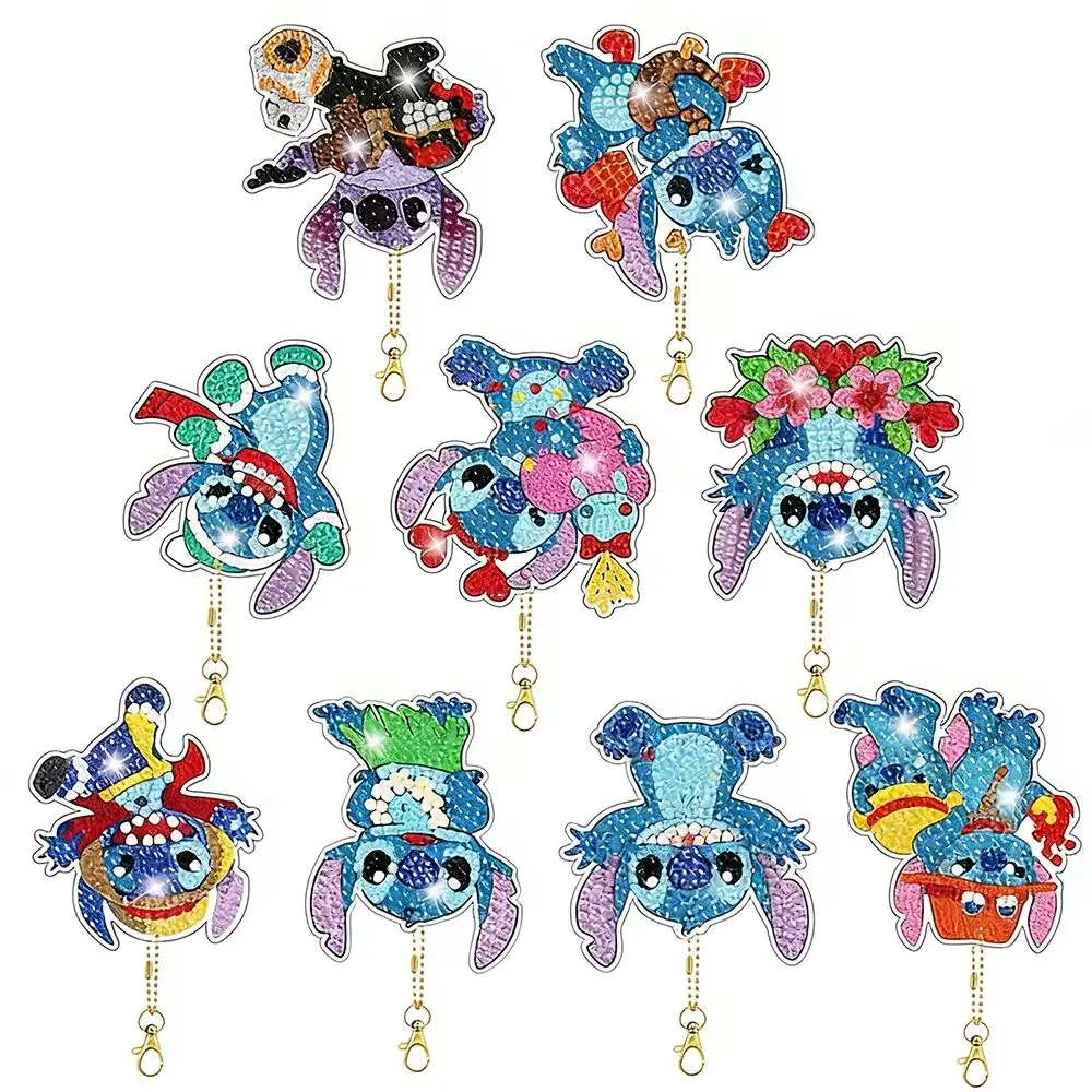 Mickey Minnie Blue Alien 5D Diamond Painting Keychain - Cute Cartoon Bag Pendant Craft Kit for Kids Anime Superhero Gift