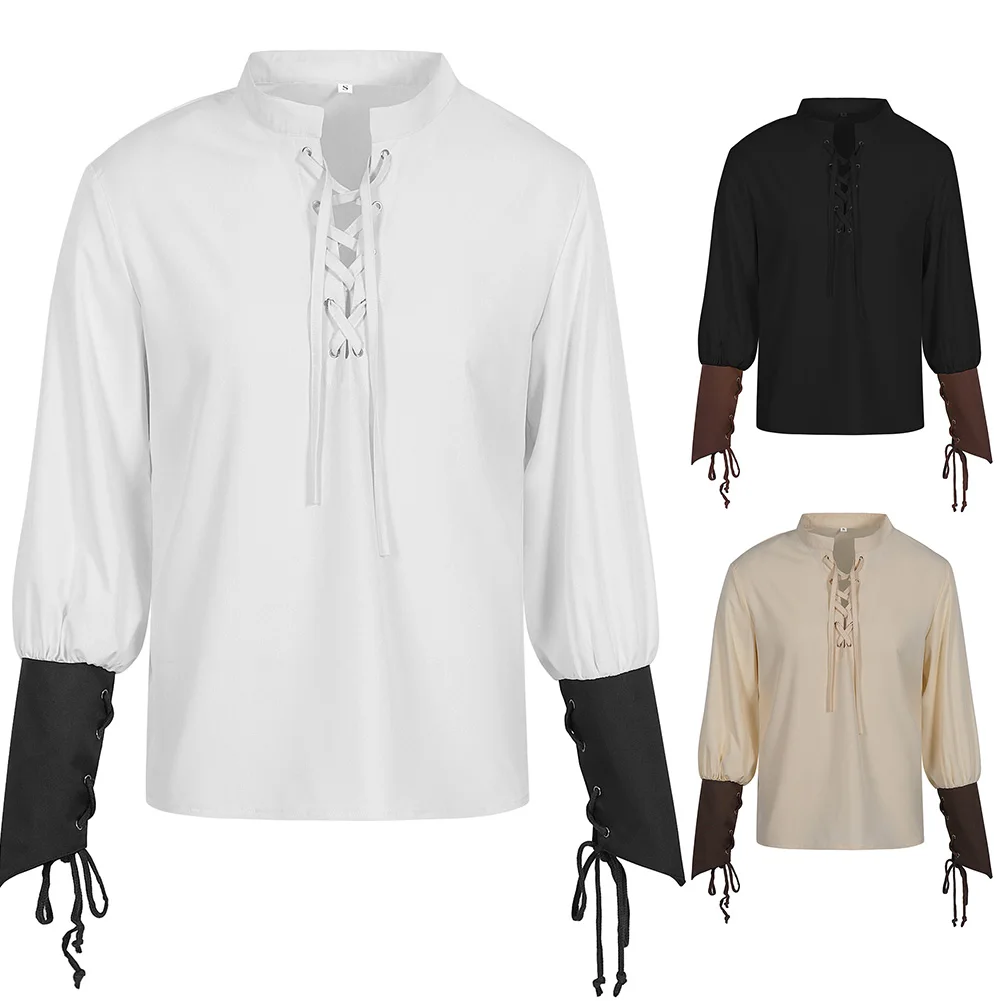 Male New Condition For Daily Wear Renaissance Shirts All Seasons Casual Style Daily Wear Holiday Party Long Sleeve