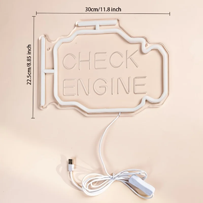 Check Engine Letter Neon Light, for Wedding, Engagement Party, Bedroom Decor, Multipurpose Decorative Wall Mounted Lights