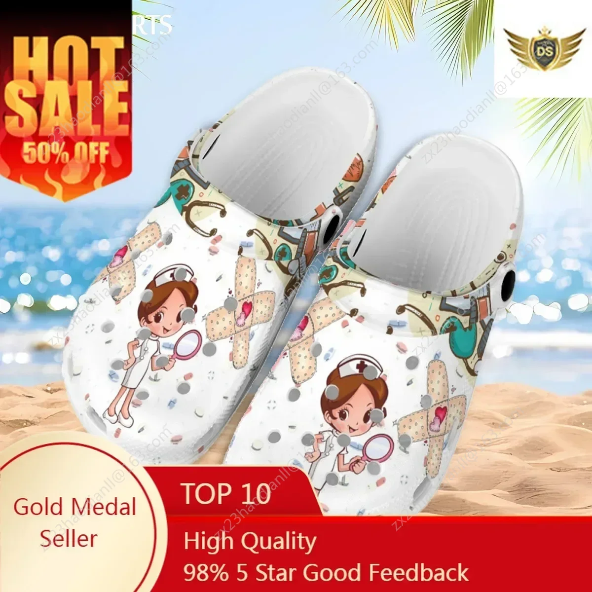 

Beach Slippers Casual Unisex Hole Shoes For Women Nursing Flats Hospital Medical Care Pattern Indoor Work Sandals