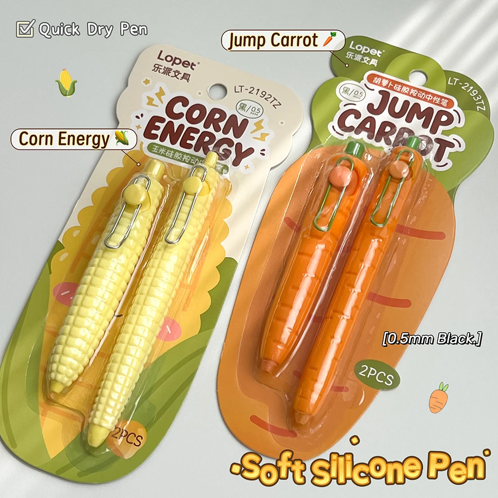 2Pcs Fun Corn Gel Pen Set 0.5mm Black Quick-Drying Pocket Pen Creative Carrot-Shaped Writing Pen Comfortable Grip For Office Use