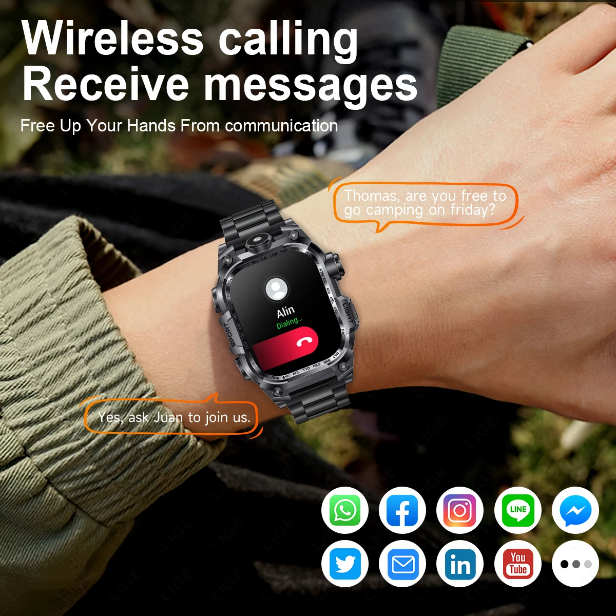 LIGE New Outdoor Smart Watch Men 650mAh Battery Flashlight 2.01'' HD Sport Watches Bluetooth Call Waterproof Man Smartwatch 2025 - Image 3