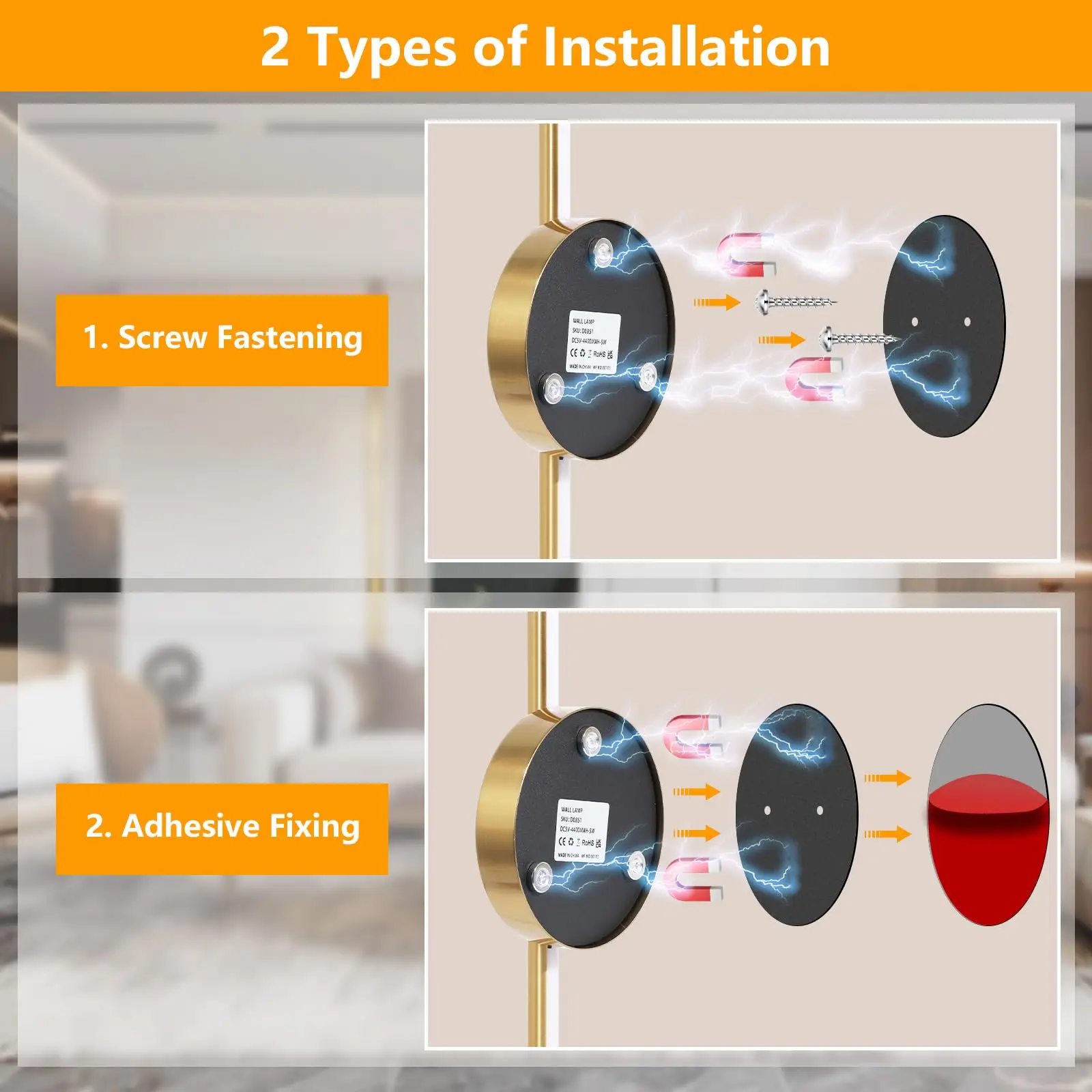 2pcs LED Rechargeable Wall Light Installation Free Wall Sconce 50/80 Dimming For Living Room Sofe Beside Bedroom Wall Decor Lamp