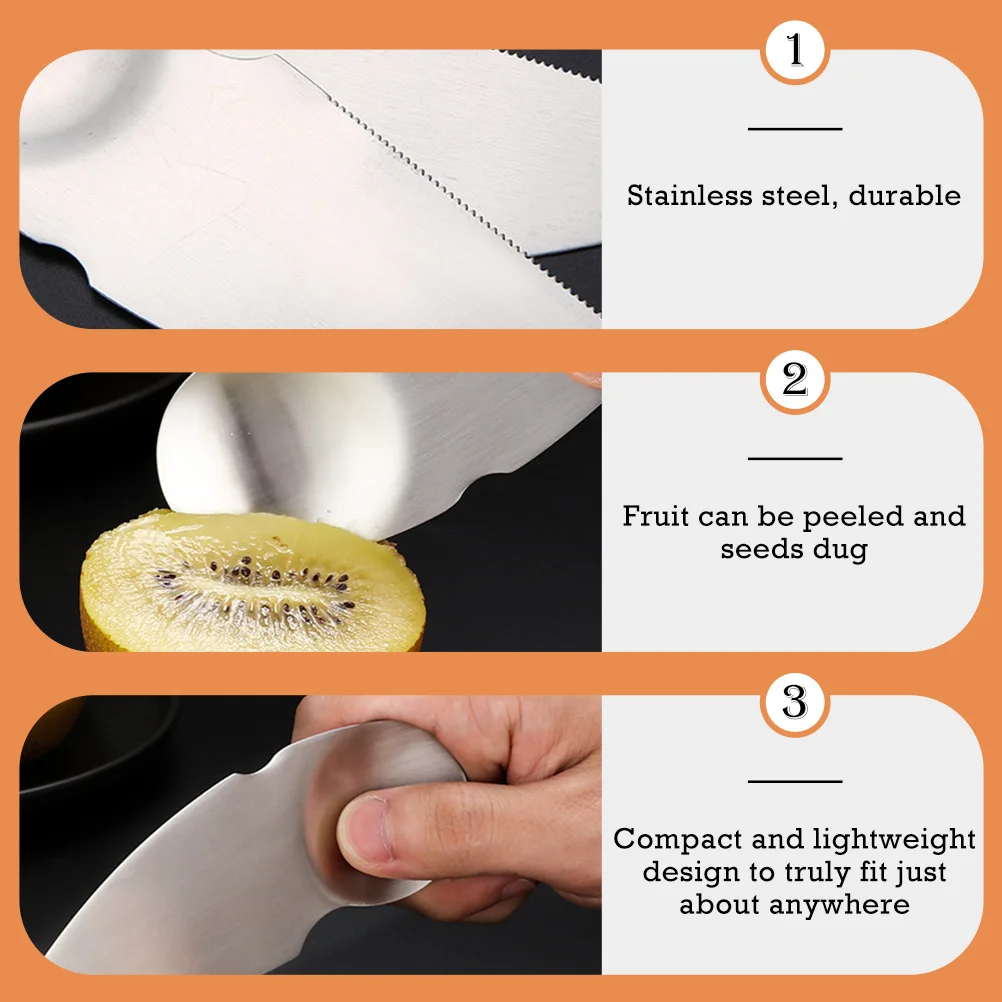 

2 pcs Stainless Steel Fruit Knife For Kiwi Avocado Peeling Slicing Portable Kitchen Gadget Fruit Flesh Digging Tool Compact