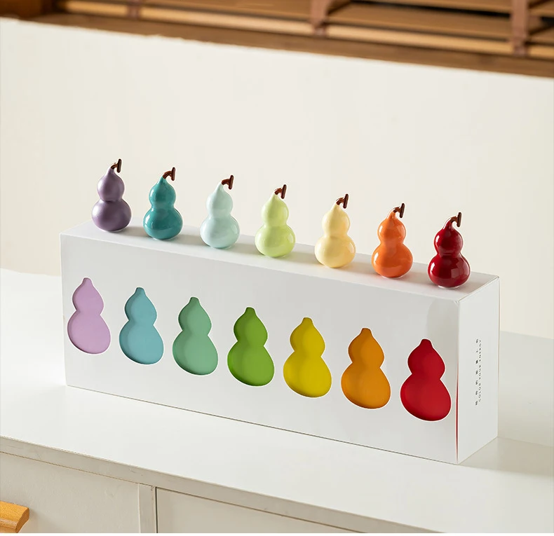 

Desktop Ceramic Colorful Gourd Ornament Creative Festival Gift Seven Color Gourd Tea Cup Pendant Small Home Decoration