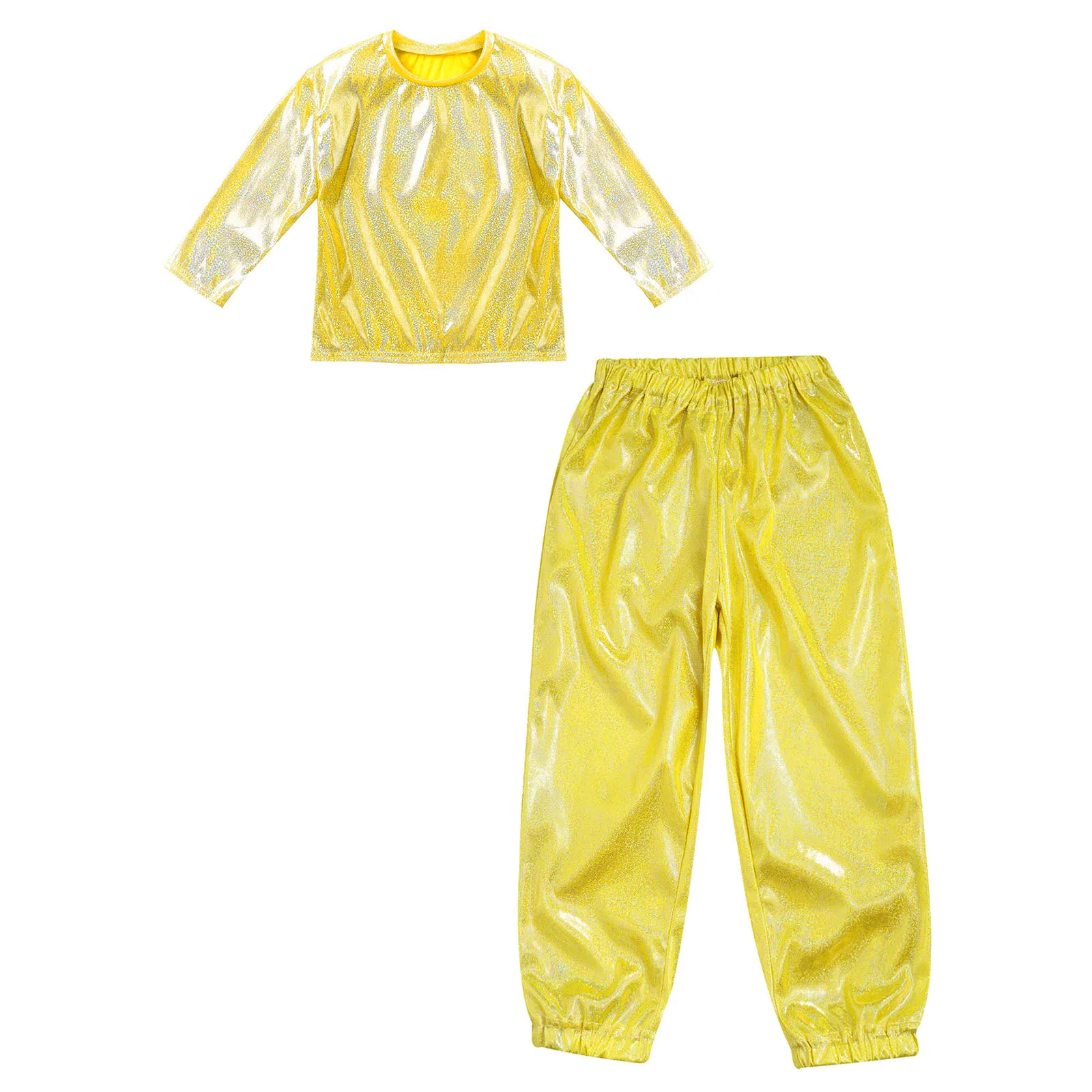 الفتيان الفتيات الحديثة الهيب هوب الجاز شارع الرقص مرحلة الأداء زي الأطفال لامع لامع تي شيرت مع الحريم السراويل مجموعة