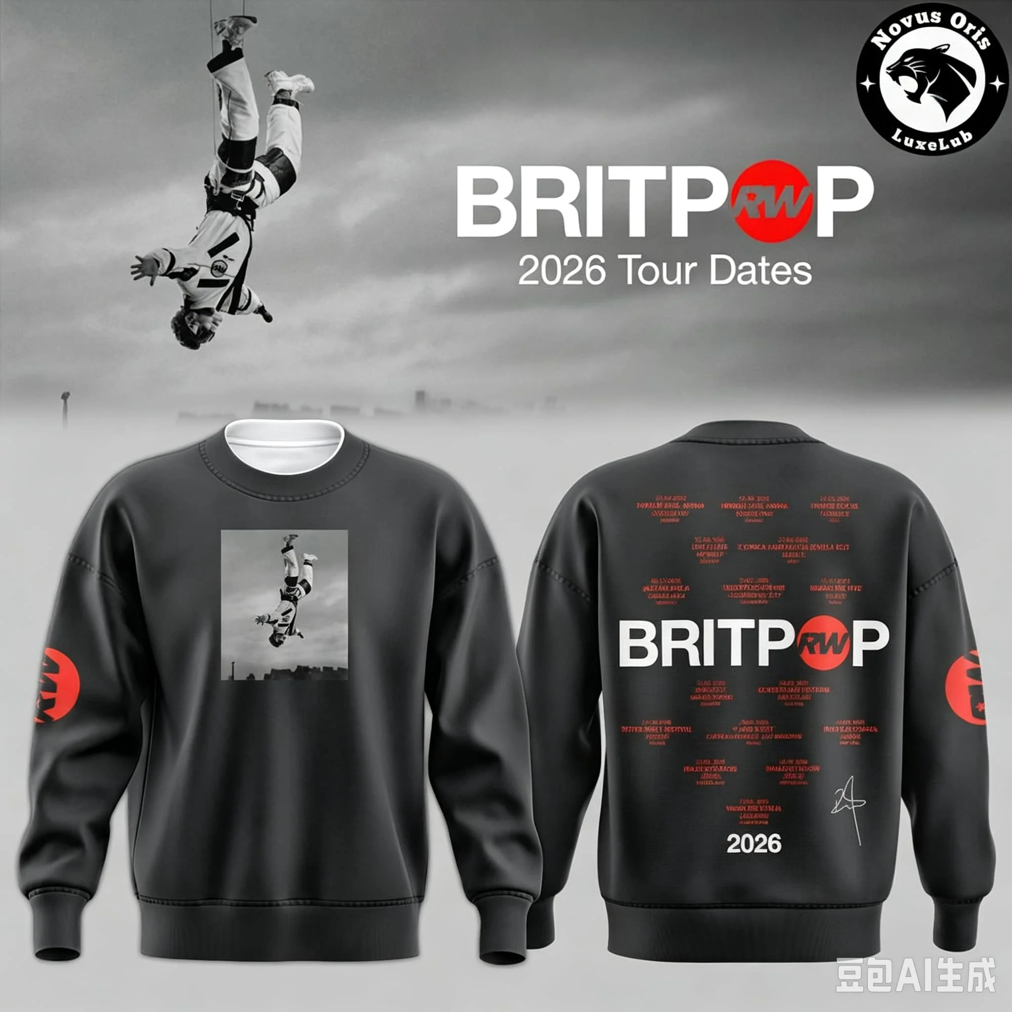Britpop 2026 Tour Crewneck Sweatshirt Men Women Black Pullover Graphic Print Long Sleeve Casual Streetwear Tops