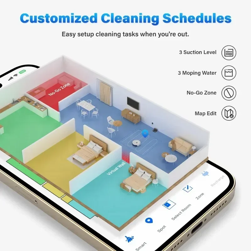 Aspirapolvere e mocio Robot Tikom, aspirapolvere robotico di navigazione Laser LiDAR, 45dB, auto-ricarica, Pereft per peli di animali domestici, moquette, pavimento duro