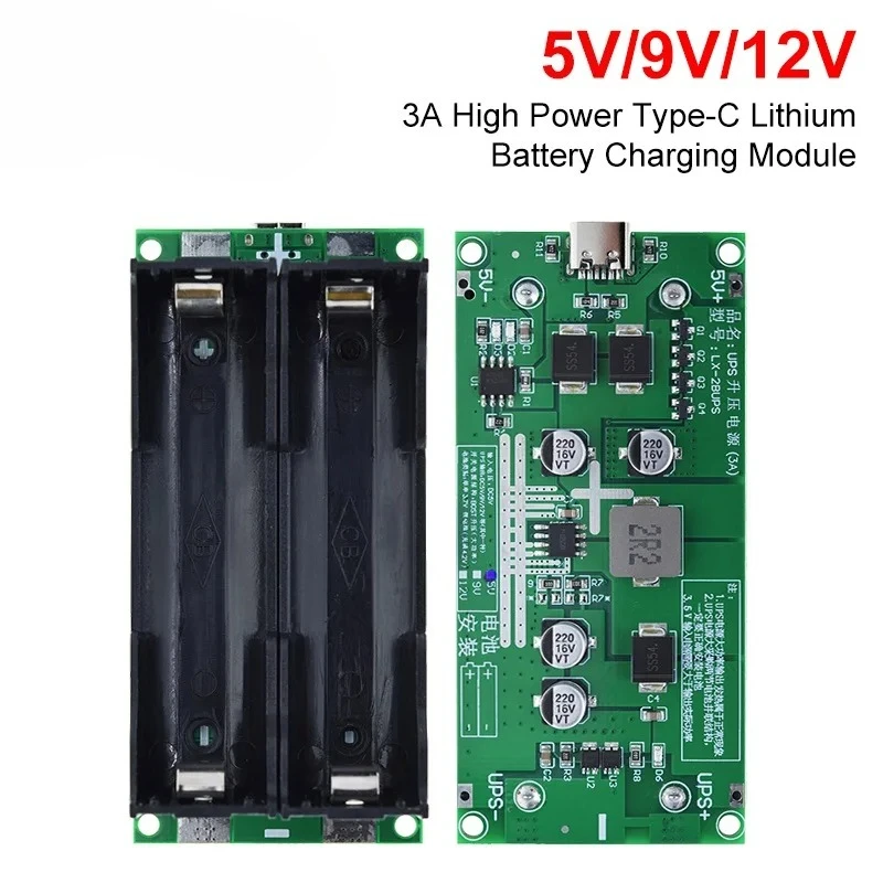 

Type-C 15W 3A 18650 Lithium Battery Charger Module DC-DC Step Up Booster Fast Charge UPS Power Supply / Converter 5V 9V 12V