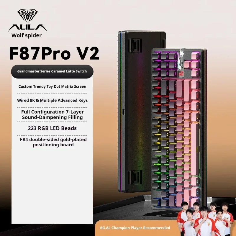 

AULA F87ProV2 Mechanical Keyboard Three Mode Wireless RGB 8000mAh Gamer Accessories PBT Gasket Mac Gaming Keyboard Personality