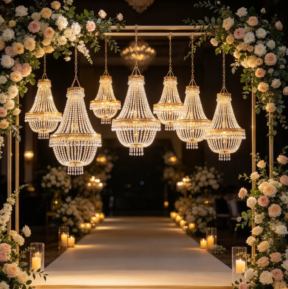 4pcs Design Wedding Chandelier Multi-layer Stage Hotel Chandelier Acrylic bead wireless LED Crystal Hanging Pendant Light