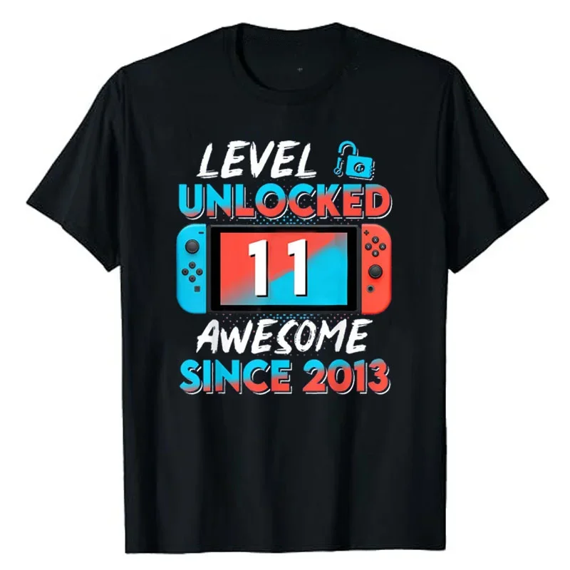 11 Years Old Clothes Level 11 Unlocked Awesome Since 2013 10th Birthday Gaming T-Shirt Gifts Gamer Graphic Tee Top Men Clothing