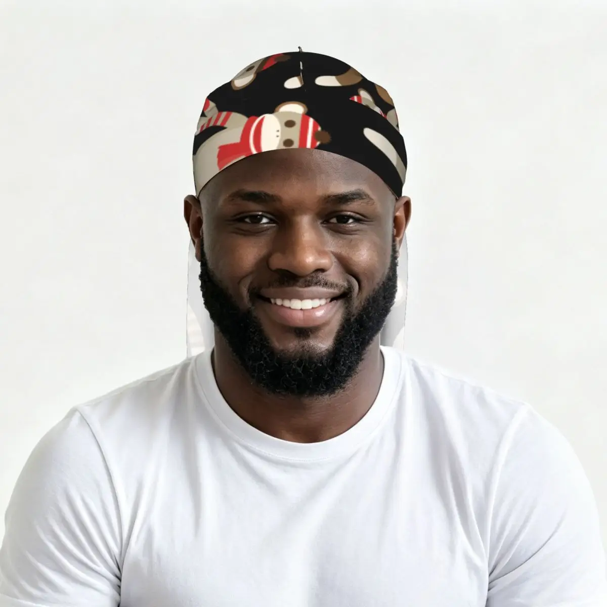 Long Tail Satin Durag Men Hair Scarf Christmas Sock Monkey Headwrap Hair Protector