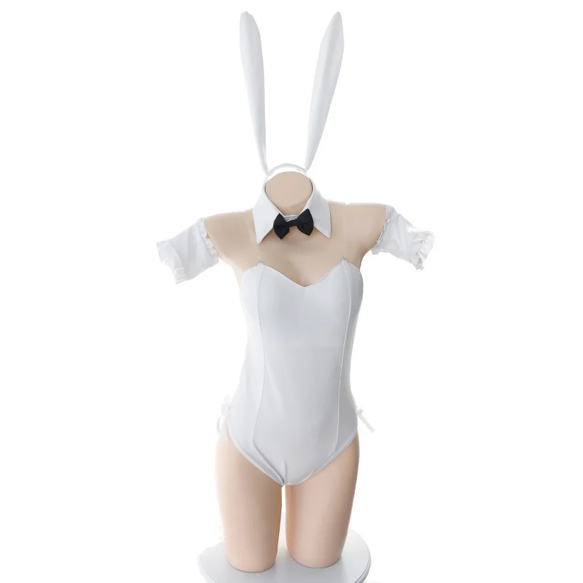 Senhoras Branco Bunny Girl Uniforme Erótico Sexy Mulheres Noite Clubwear Fantasias de Coelho Bonito Japonês Impertinente Lingerie Bodysuit