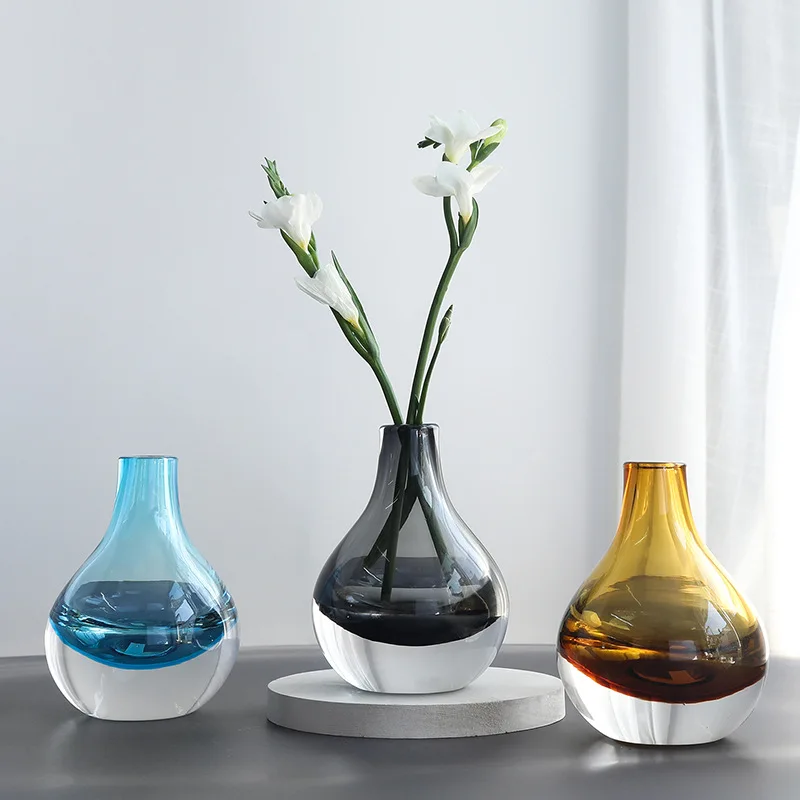 

Lake Blue Glass Vase, Living Room Flower Arrangement, Glass Art Dried Flower Vase, Dining Table Decorative Item