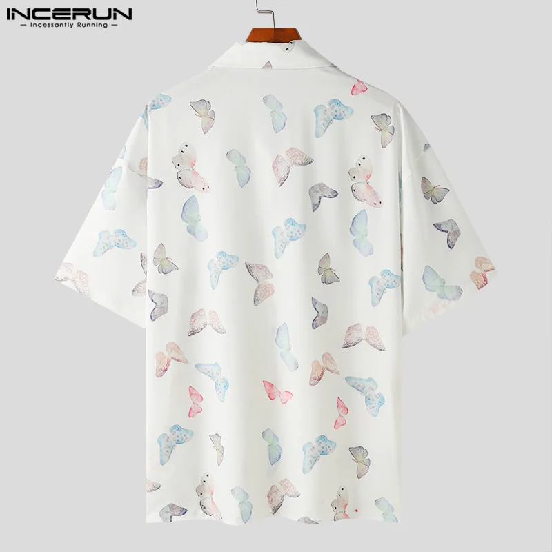 2024 Men Shirt Printing Lapel Short Sleeve Loose Summer Casual Men Clothing Streetwear Korean Vacation Male Shirts S-5XL INCERUN