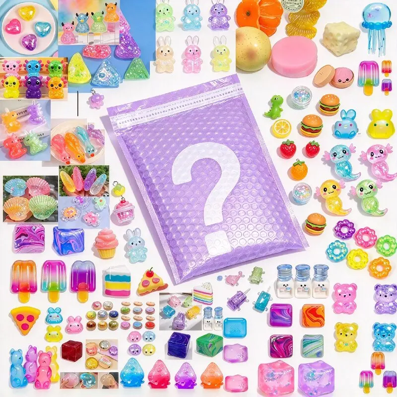 100+ Pieces Assorted Squishy Figures Slow Rising Soft Fidget Toys Blind Box Surprise Toy Featuring Moai Head Panda Rabbit Stress
