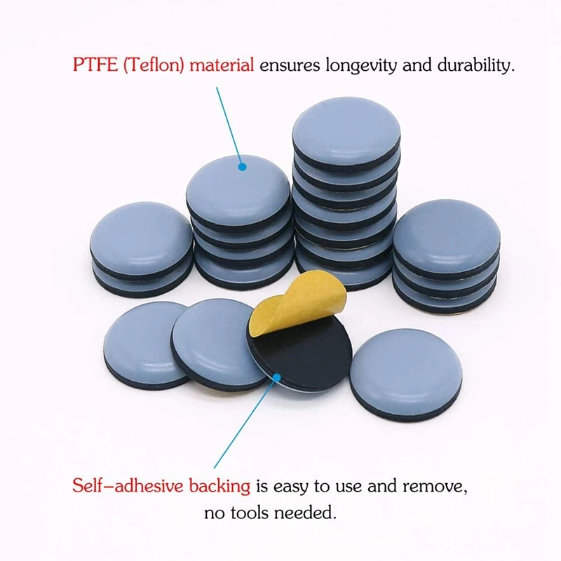 25Mm Furniture Glides Self Adhesive Chair Leg PTFE Sliders For Furniture Easy Movers (Round)