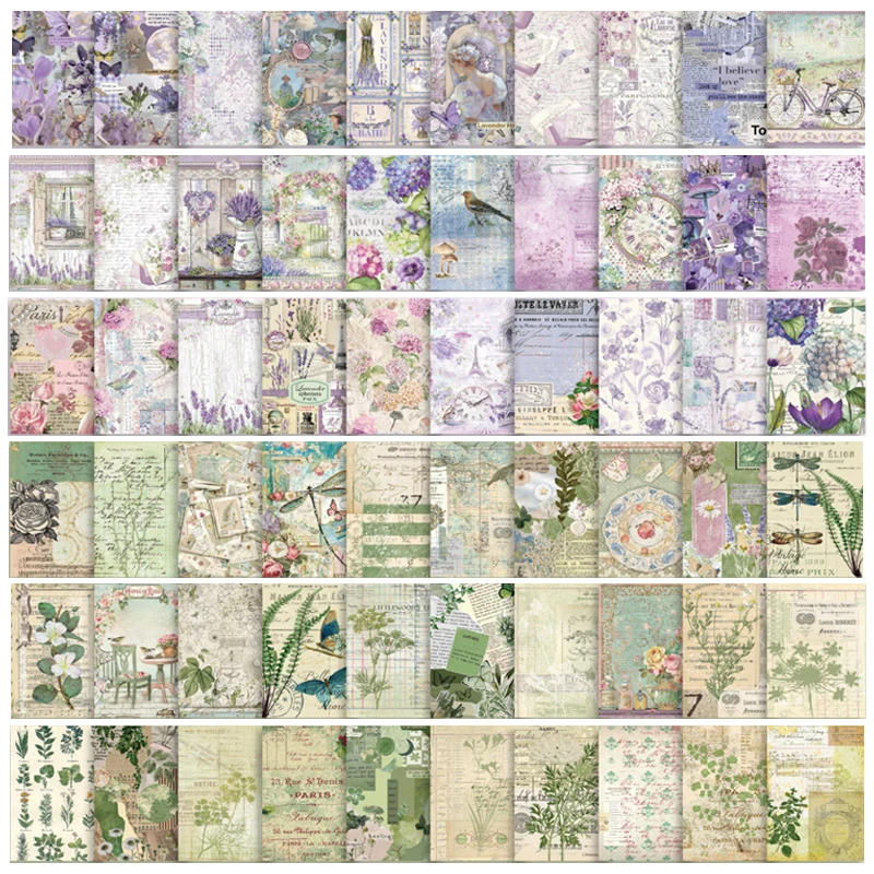 4Style 100pcs/pack Retro Material Paper Past Story Series Flower Butterfly Handbook DIY Base Literary Background Scrapbook