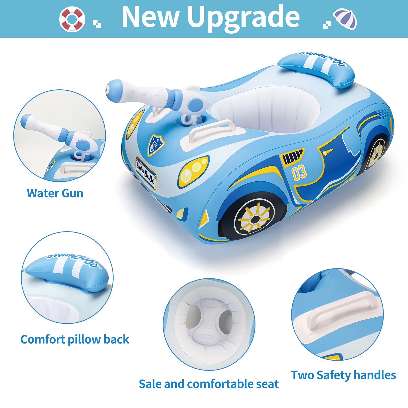 مقعد سباحة قابل للنفخ للأطفال ، لعبة بندقية مائية للأطفال ، حلقة سيارة عائمة ، مقبض قارب ، حمام سباحة ، حمام سباحة ، صيف #3