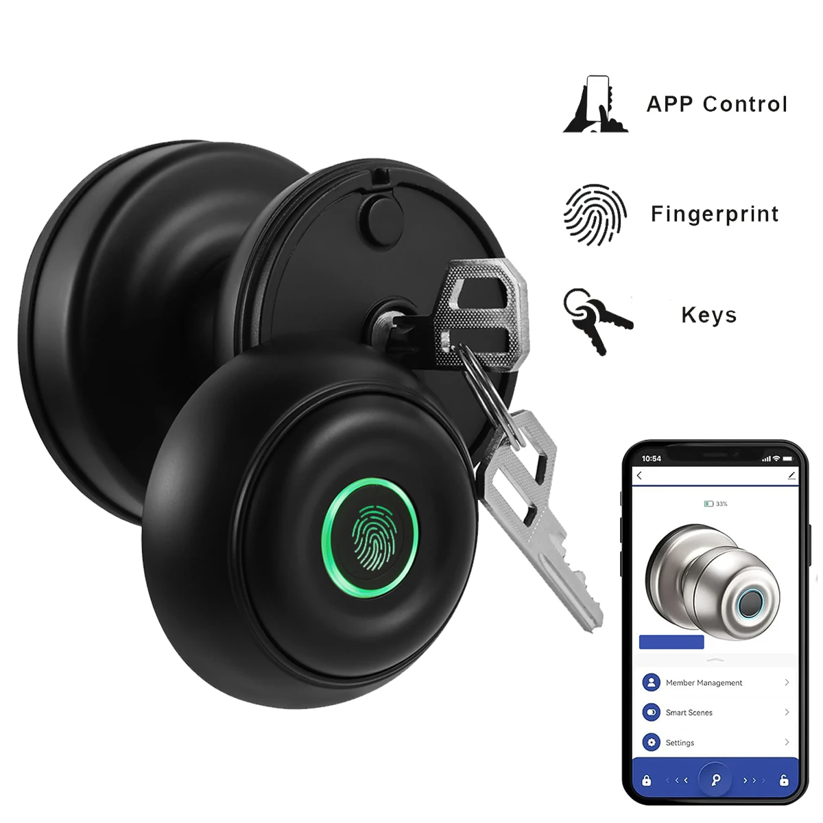 

Smart Fingerprint Door Knob with Lock Biometric Door Lock with App Control Key for Bedroom Front Door Home Apartment Office