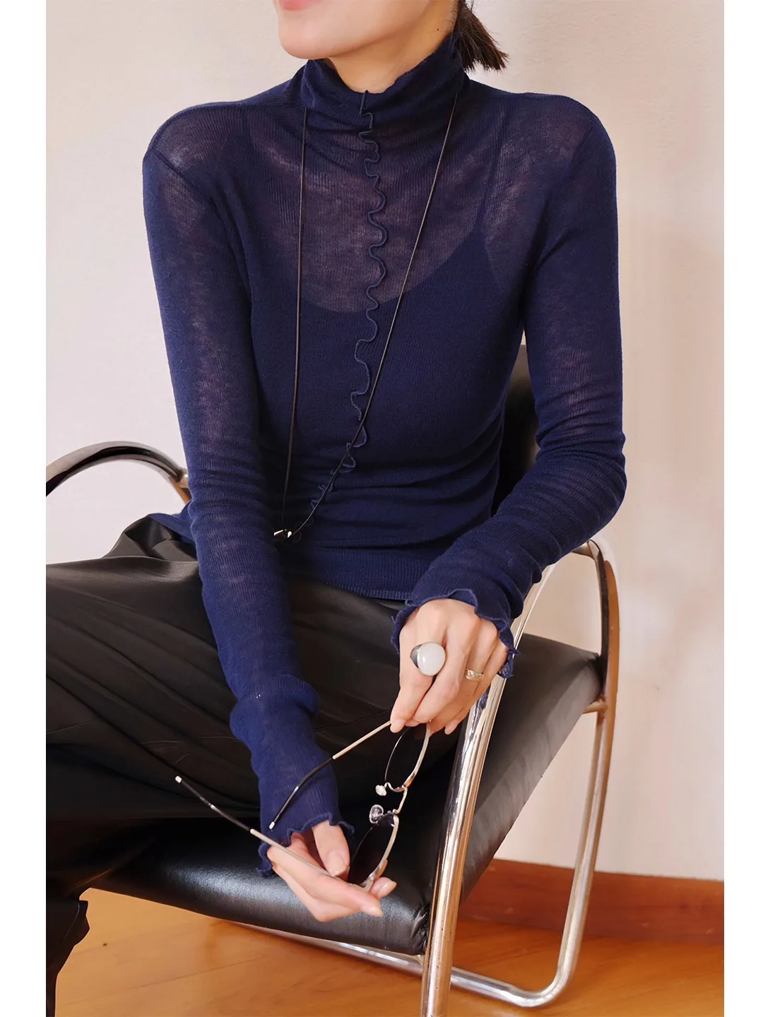 

Comfortable Versatile Thin Wool Knitted Sweater with Wooden f High Collar Spring New Sle Casual Slim Fit Inner Wear