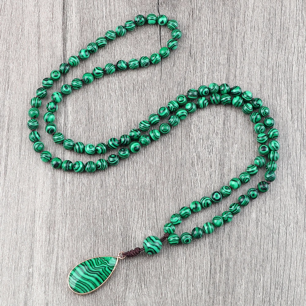 Natural Malachite Stone Beaded Necklaces&Bracelets Women Green Beads Pendants Charms 108 Mala Prayer Necklaces Men Yoga Jewelry