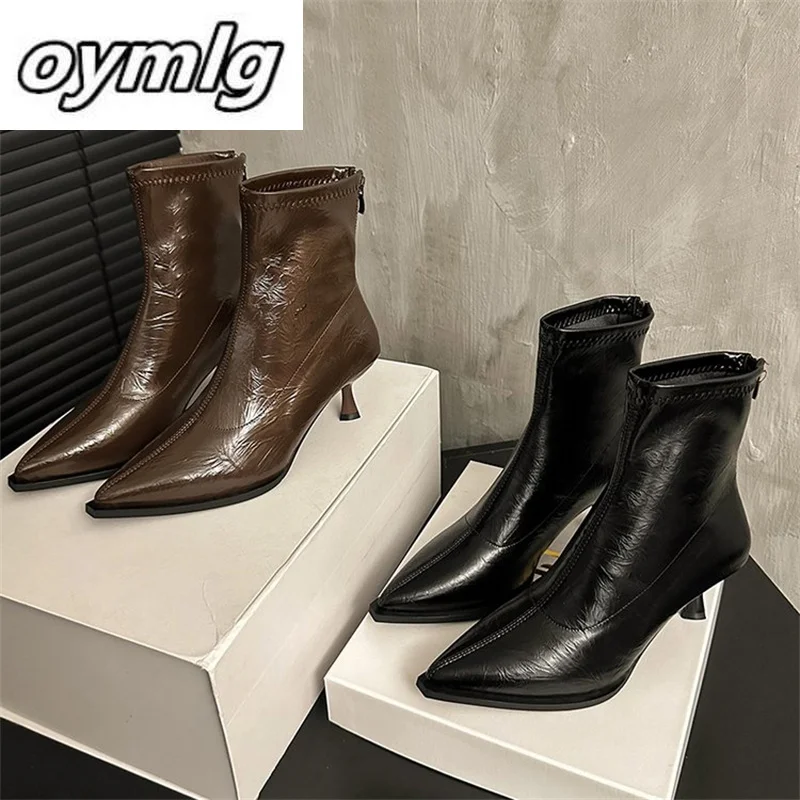 Sharp pointed female 2024 new comfortable slim heel high heels and fashionable short boots